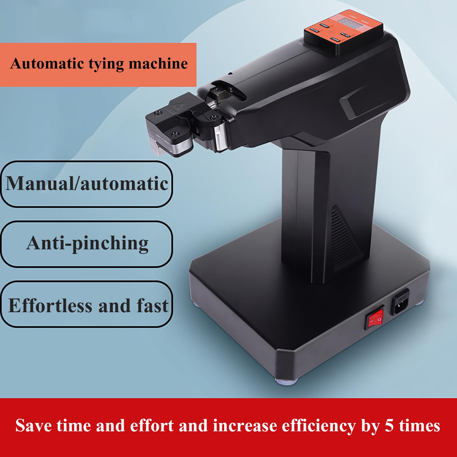 Sellador de fleje automático eficiente, 80000 clavos de aluminio incluidos, modo automático manual dual, seguridad anti-pellizco, pantalla digital, embalaje rápido para supermercados y plantas de proc