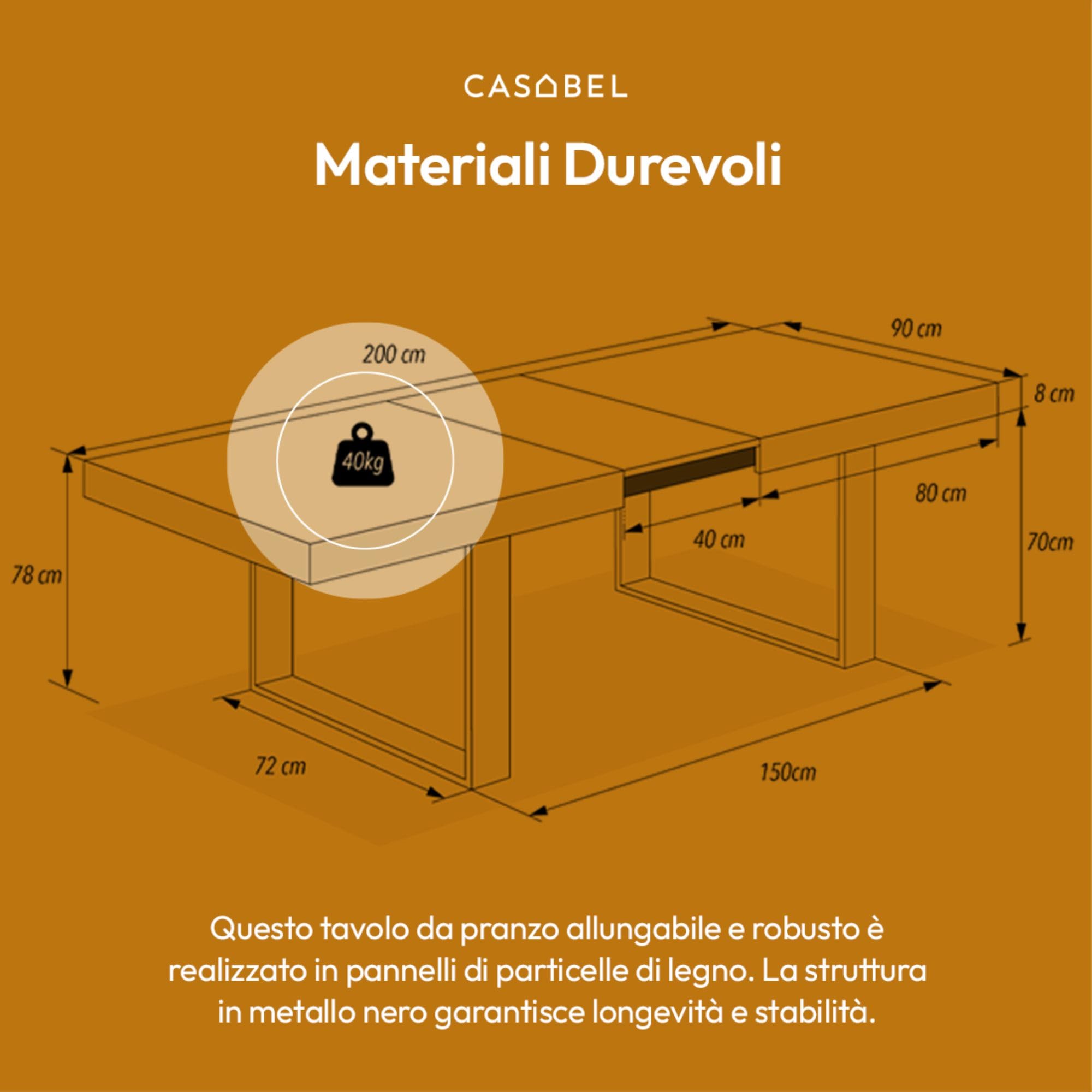 CASABEL tavolo da pranzo allungabile 160-200 cm, legno chiaro e nero