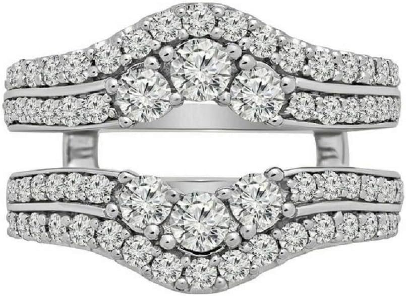 A P DIAMOND Created Round Cut White Diamond in 925 Sterling Silver 14K White Gold Over Simulated Diamond Enhancer Wedding Wrap Ring for Women