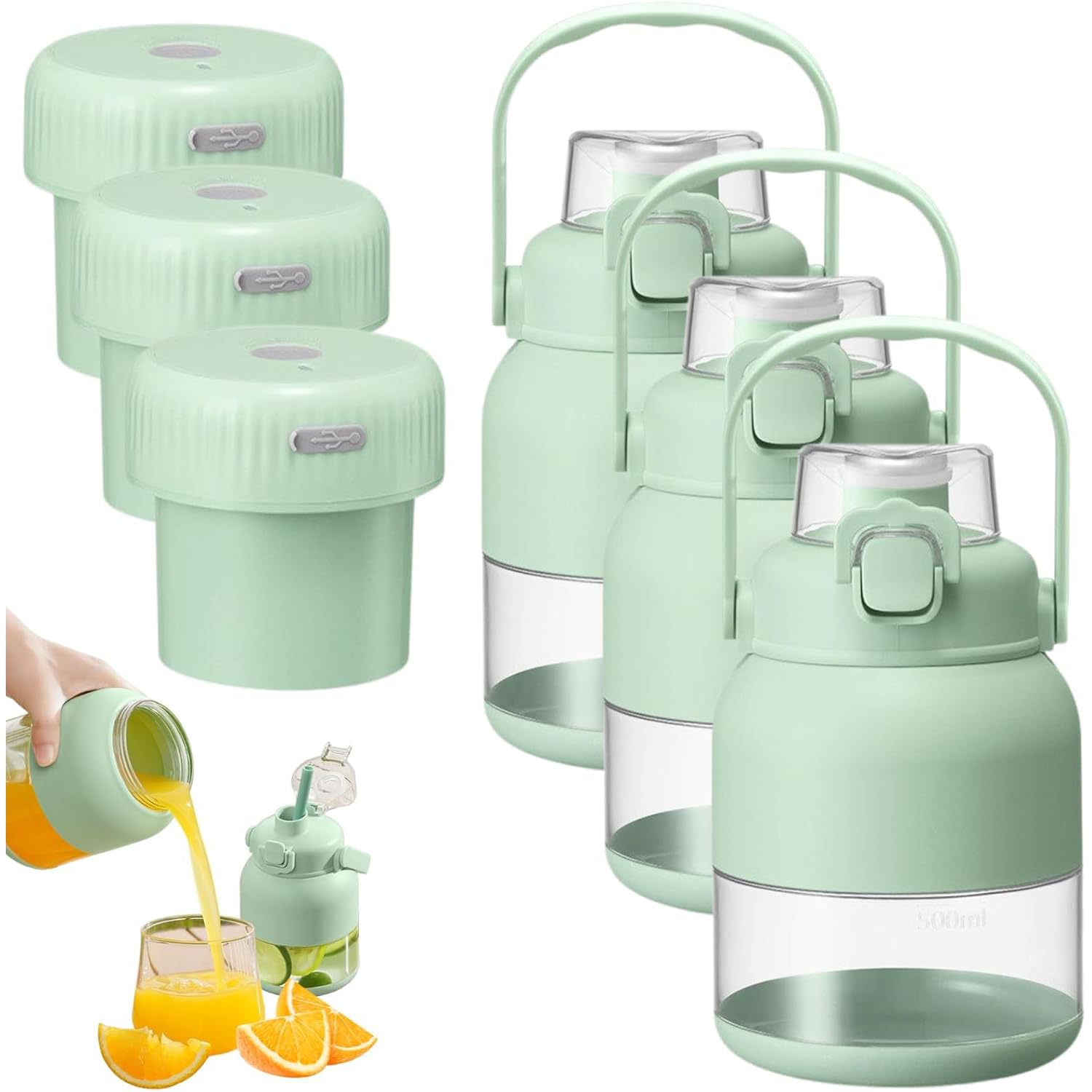 Frullatore Portatile Senza Fili,500ml Mini Mixer per Smoothies Bicchiere di Miscelazione USB con 10 Lame,Frullatore Frullati L’Ufficio E La Palestra,Viaggi(3Pcs)