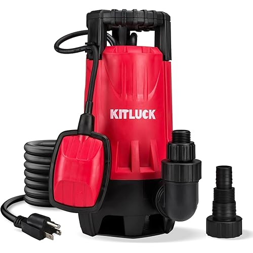KITLUCK Sump Pump, 1HP 3500GPH Submersible Water Pump with Float Switch, 20ft Rubber Cord, Portable Handle, Sump Pump for Pool Draining, Remove Clean/Dirty Water for Flood Basement, Garden, Pond, Tub