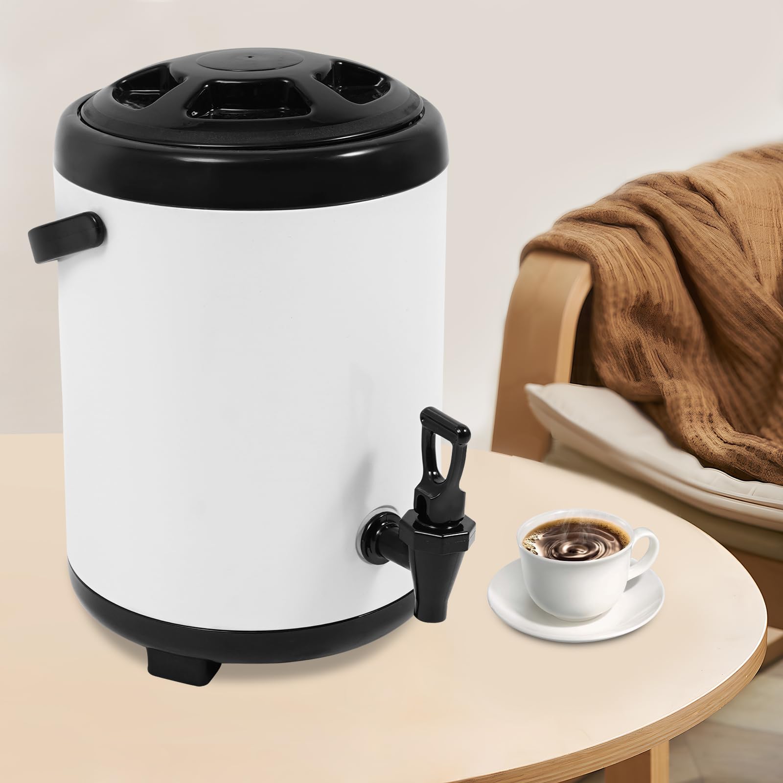 Unnsiapit Insulated Beverage Dispenser, 8L/2.1Gal Stainless Steel Drink Dispenser Coffee Urn for Hot & Cold Drink, Storage Container with Faucet for Party Buffet Office, W9.5*H11in, White