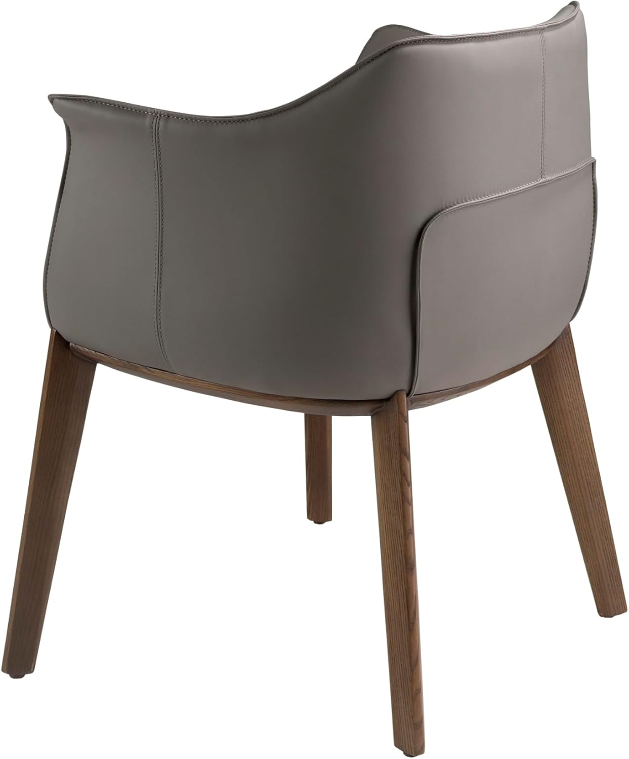 Silla con reposabrazos con asiento y respaldo tapizados en polipiel Grey. Patas de Madera en Colour nogal