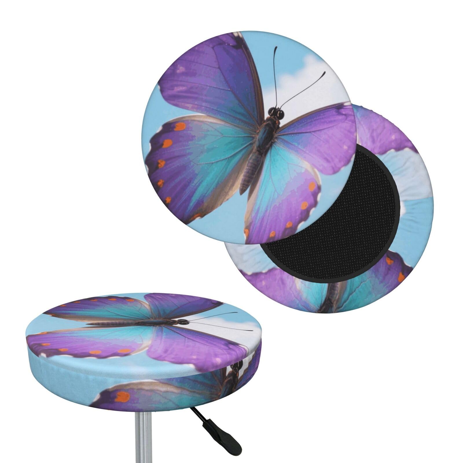FekiLoot Colorful Butterflies Round Bar Stool Covers Stretch Washable Bar Stool Covers Dustproof Slipcover Bar Chair Covers with Elastic Band for Bar Kitchen Living Room Decor 13 Inch