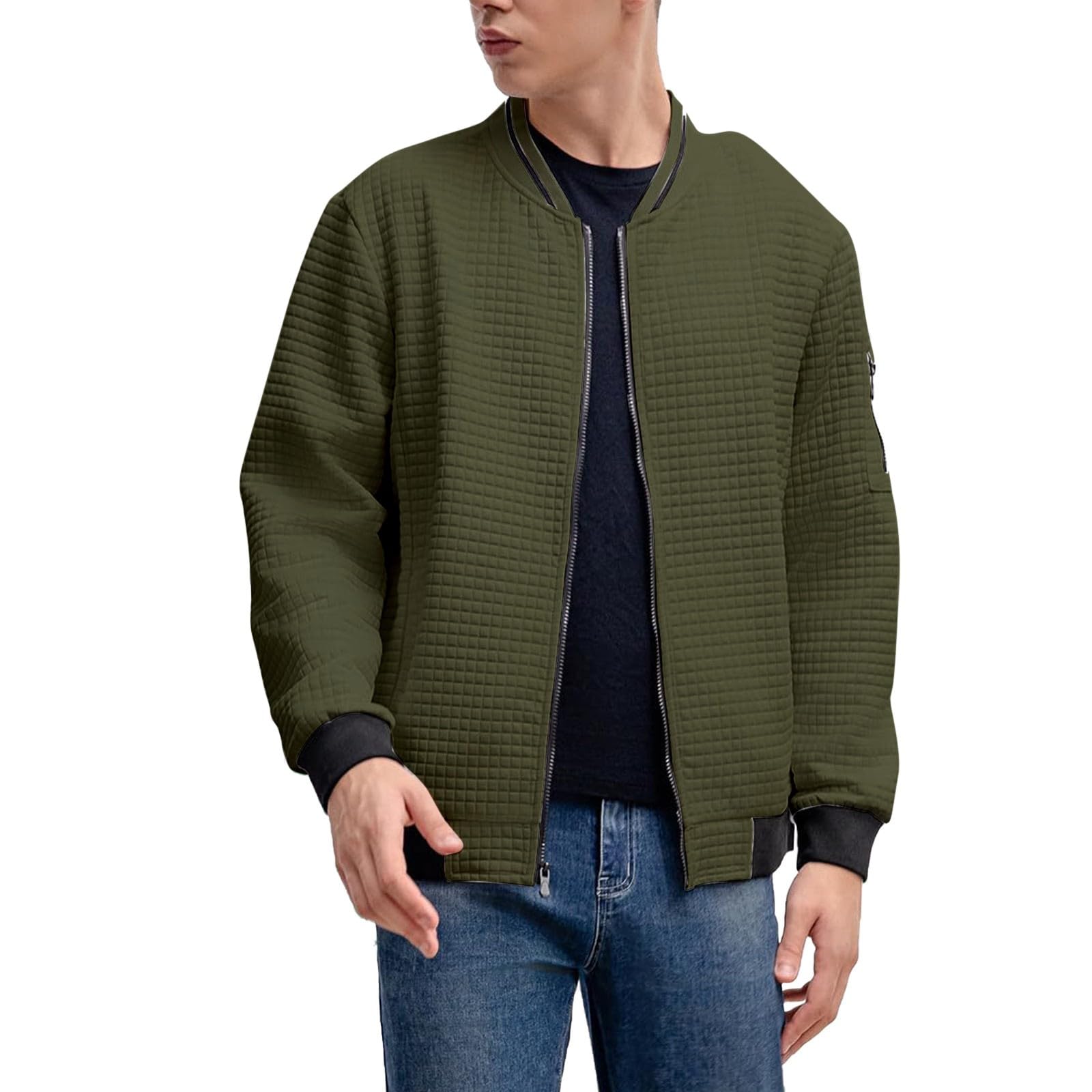 Cardigan a nido d'ape da uomo giacca in pile con zip intera a maniche lunghe giacca da baseball con colletto rialzato giacche leggera tuta casual tinta unita felpa bomber da lavoro giacche Varsity
