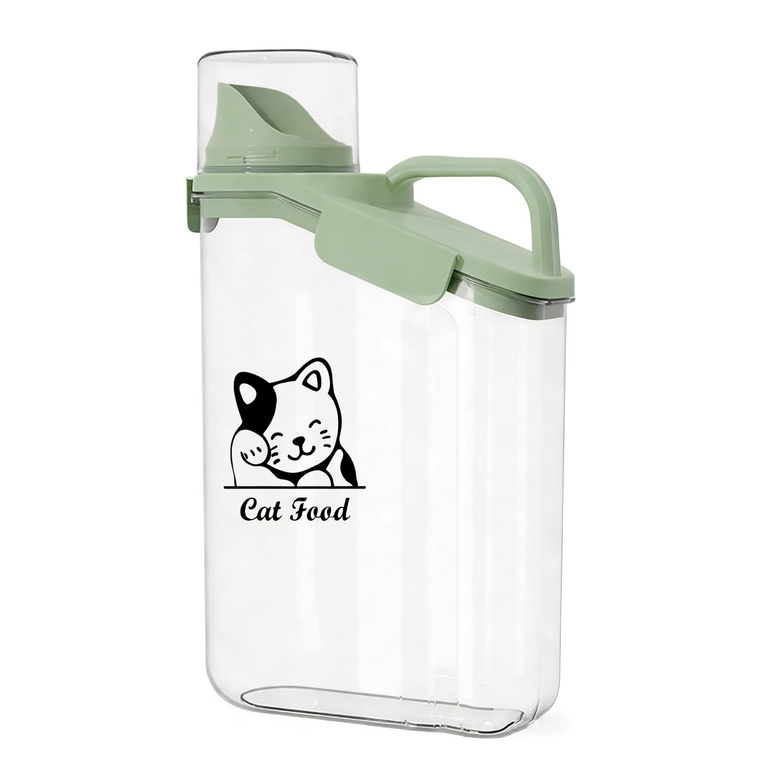 ZoeQide 2.8L Katzenfutter Aufbewahrung – Transparenter Futterbehälter mit Tragbarem Griff und Messbecher, Luftdichte Hundefutter-Box, Ideal für Tiernahrung und Reisen, Grün, mit Breiter Öffnung Haustier