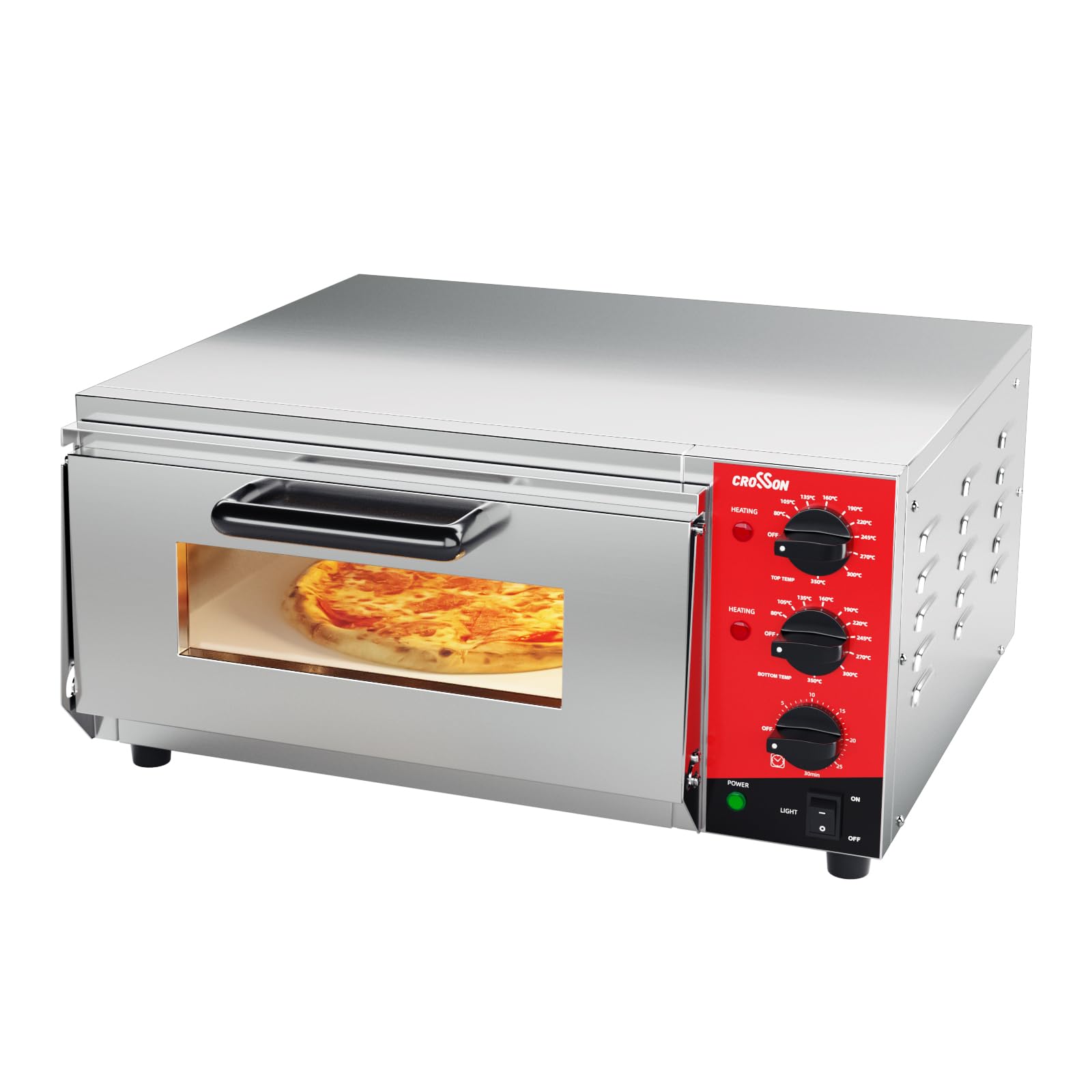CROSSON Forno Elettrico per Pizza 16 Pollici,Forno Pizza Elettrico Professionale in Acciaio Inox 230V/2000W con Pietra e Maniglia,per Interni Ristorante Cottura Casa Cucina