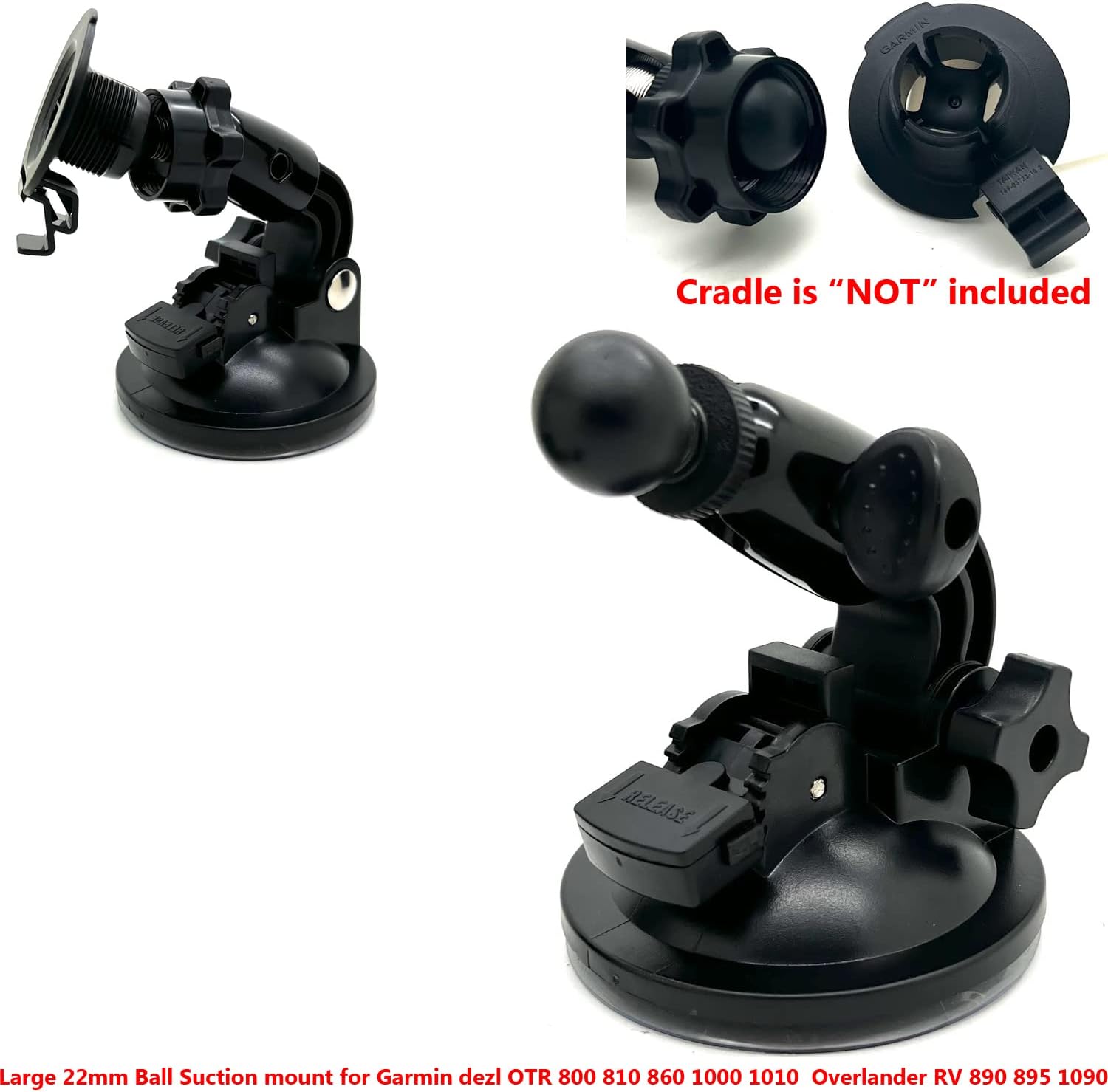 ChargerCity Heavy Duty Large 22mm Suction Mount for Garmin Overlander dezl OTR1000 OTR1010 OTR800 OTR810 Vieo RV 1090 1095 1051 890 895 851 DriveSmart 86 8"-10" Truck GPS Navigator