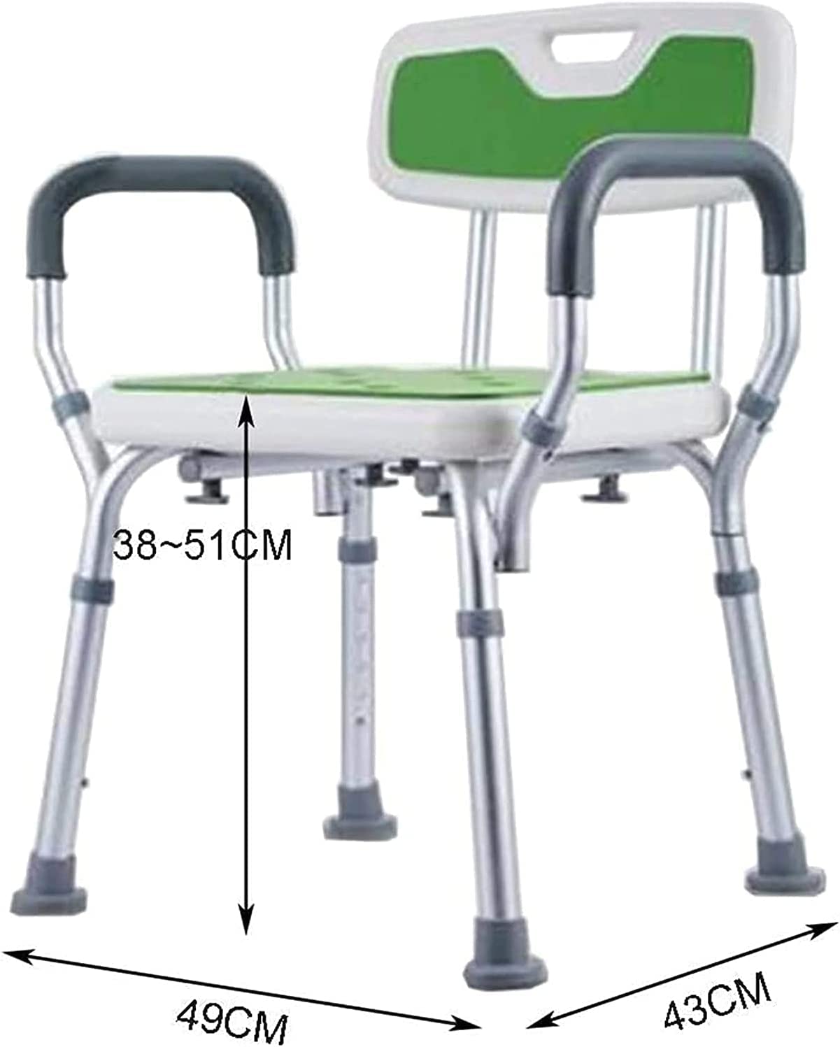 Asiento de ducha montado en la pared, taburete de baño plegable, asiento de taburete de ducha, silla de baño de aluminio liviano con apoyabrazos con respaldo antideslizante, altura ajustable para