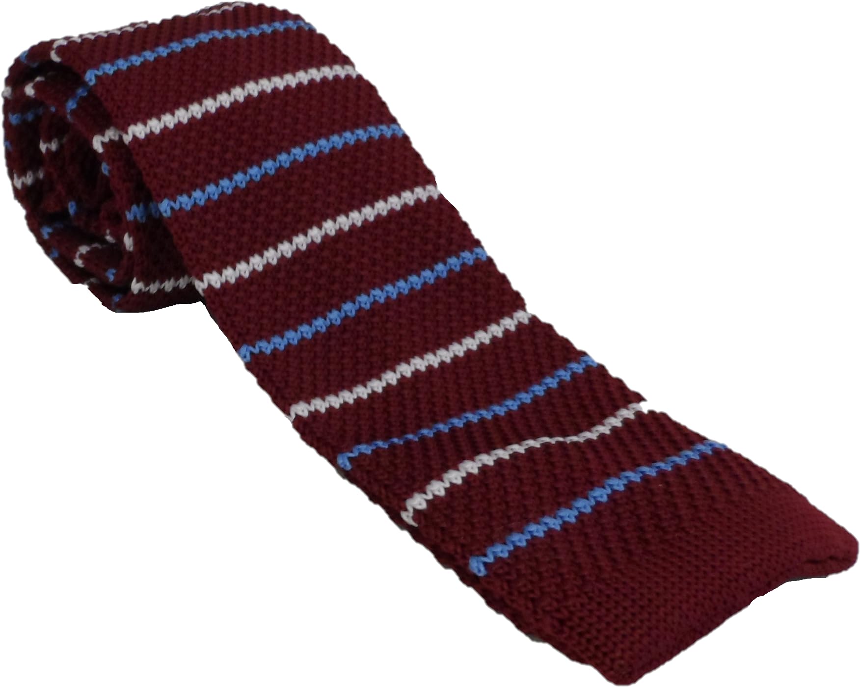 Mazeys Mens Retro Mod Knitted Ties… (Burgundy Striped)