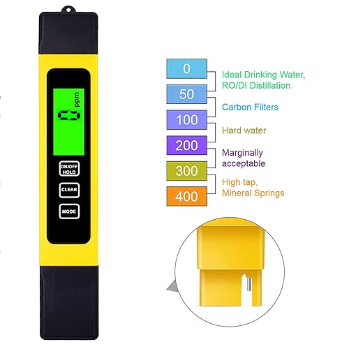 Miniatura 4 de TDS Medidor digital de calidad del agua, TDS, medidor de temperatura y conductividad 3 en 1, 0-4999 ppm, medidor EC, probadores digitales de dureza