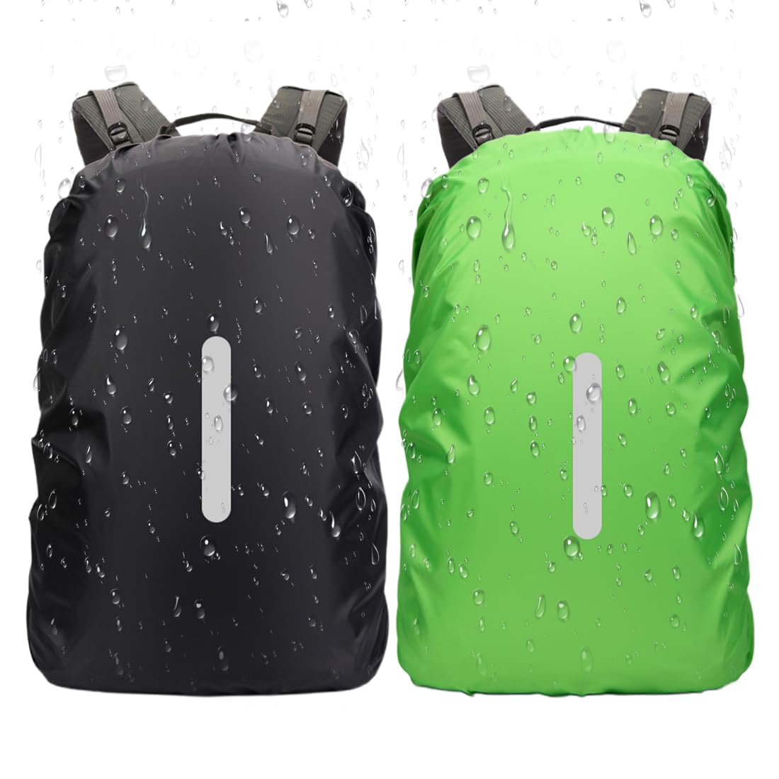 2 Pezzi Parapioggia Zaino Impermeabile con Strisce Riflettenti, Copertura Antipioggia, Protezione per Zaino Antineve, per Escursionismo, Campeggio e Ciclismo, 45L