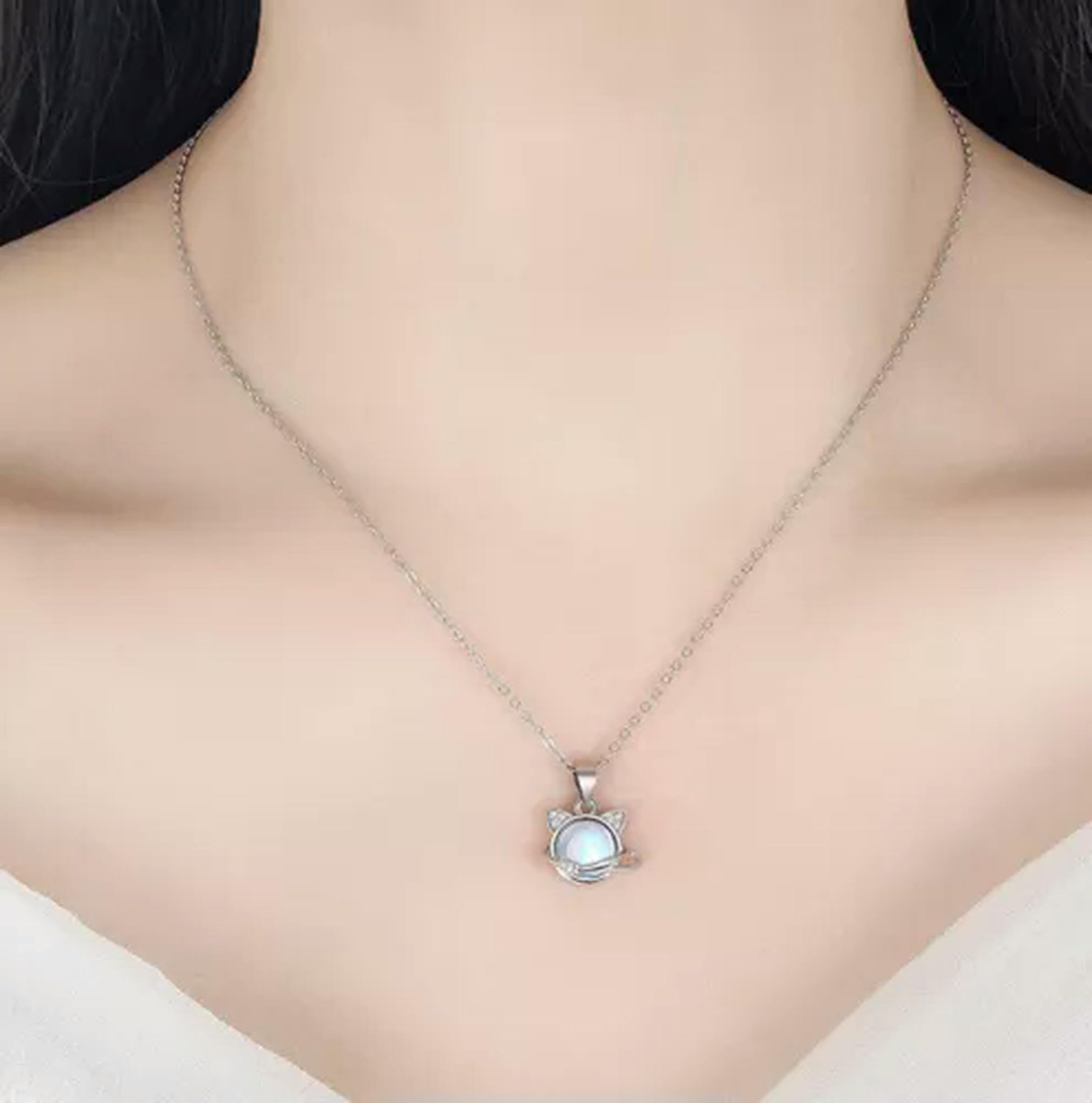 ISCBAFYX Damen 925 Silber Mondstein Katze Mond Halskette Ohrringe Sets Schmuck-Roségold