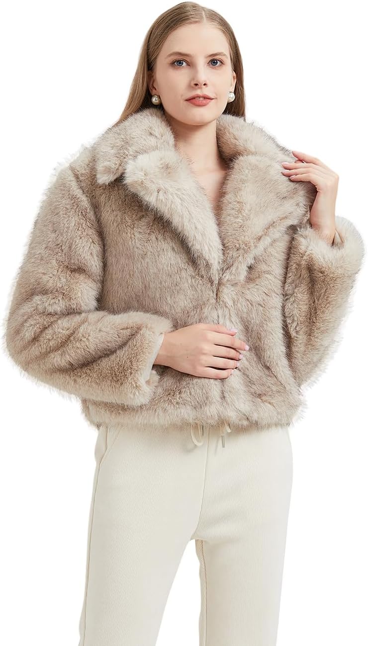 GRAN ORIENTE Women's 2025 Winter Furry Faux Fur Jackets,Cropped Fluffy Shaggy Warm Parka Coat Outerwear with Pockets - Image 3