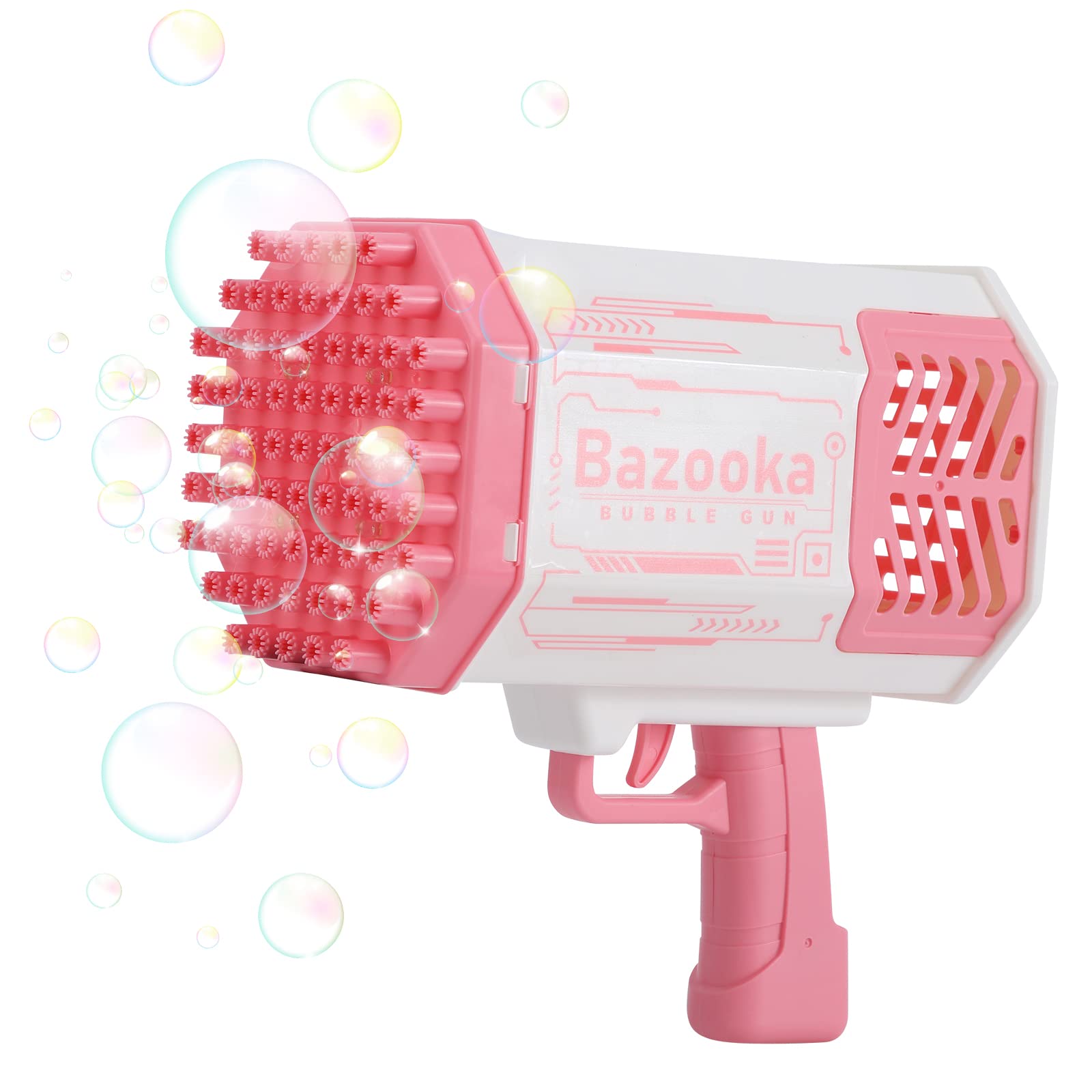 XJSGS Bubble Guns For Children, Bazooka 69 Holes Rocket Launcher Bubble Machine, for Kids Adults Summer Outdoor Birthday Wedding Party Activity.(Bazooka-pink)