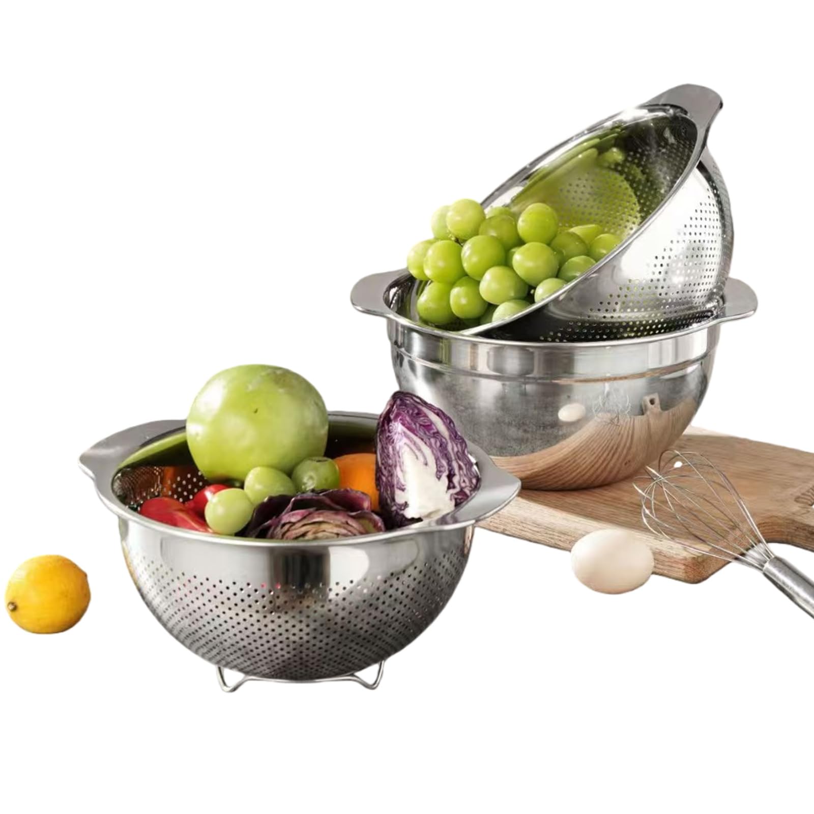 Generisch 3er Pack Metall Küchensieb Set für und Obst mit feinen Löchern, praktisches Sieb aus Edelstahl, Starkes Küchensieb