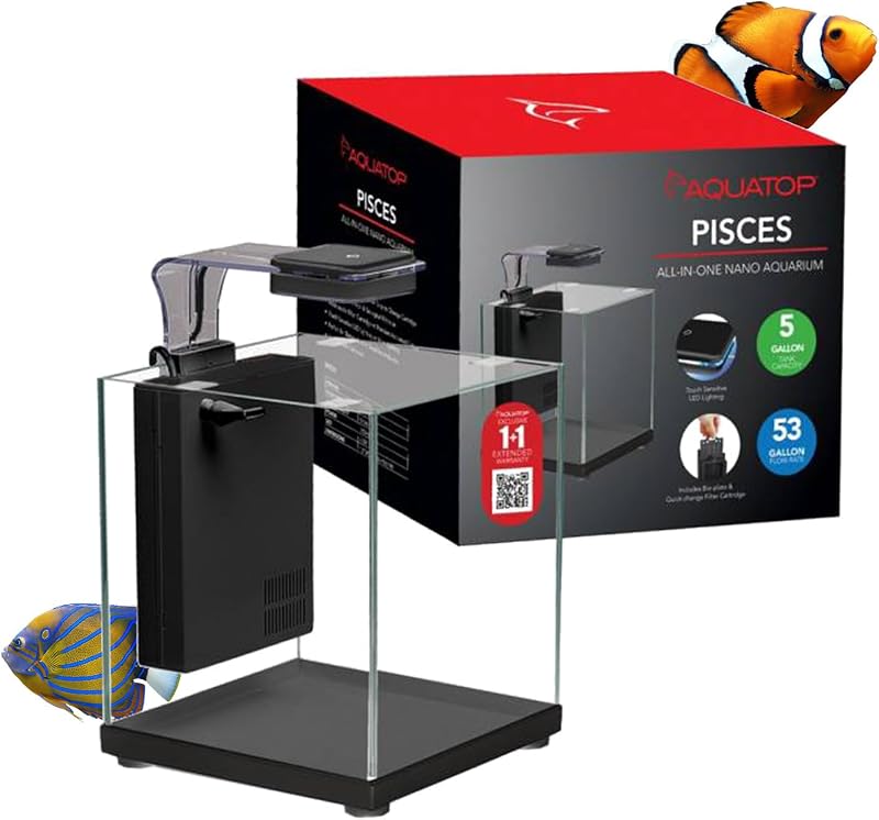 Pisces Bullet Shaped Glass Aquarium - Nano Aquarium Kit, for Salt & Freshwater Fish Tanks - Mechanical, Chemical & Biological Filtration