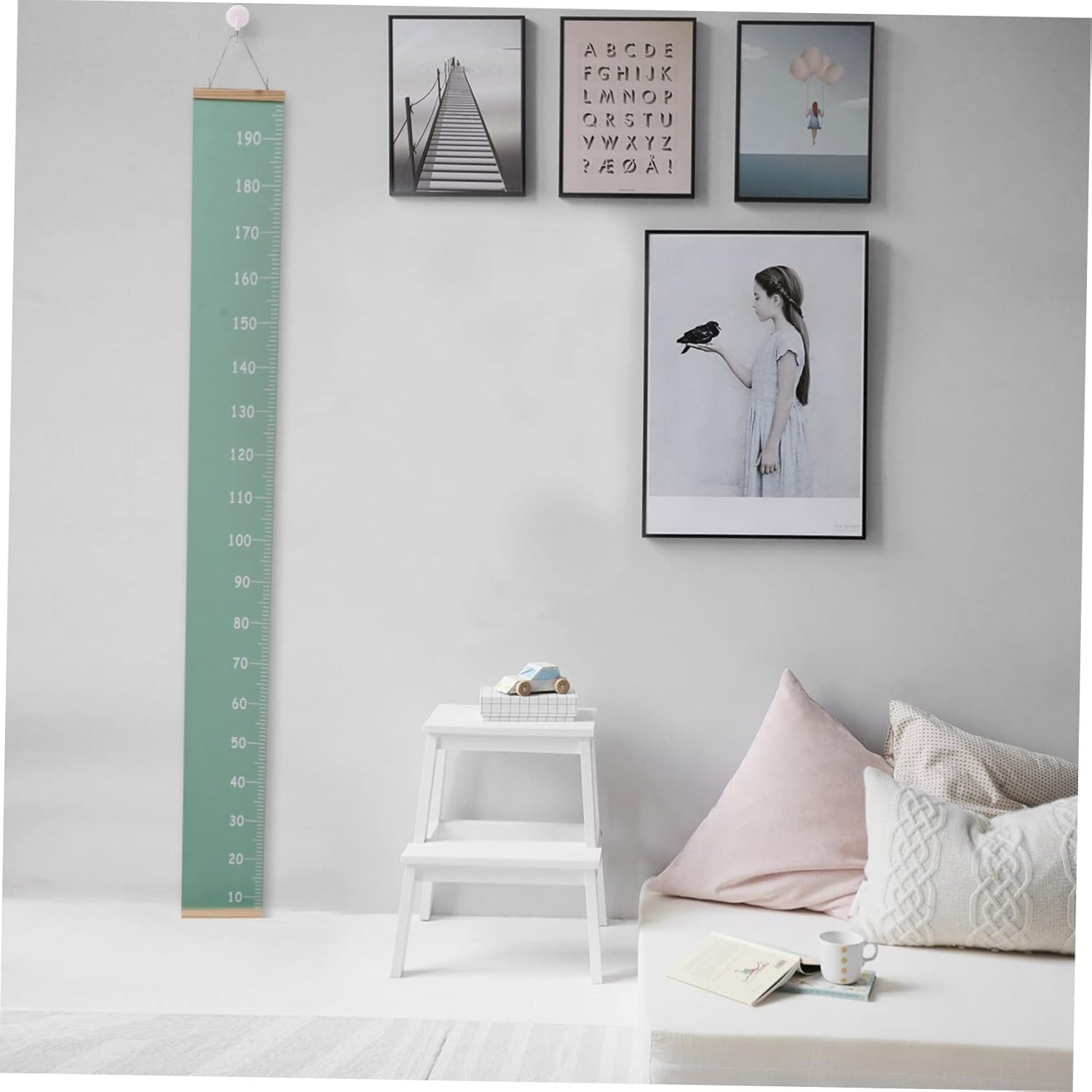 4pcs Canvas Boys and Girls Growth Chart Removable Wall Hanging Height Ruler Decorative for Bedroom