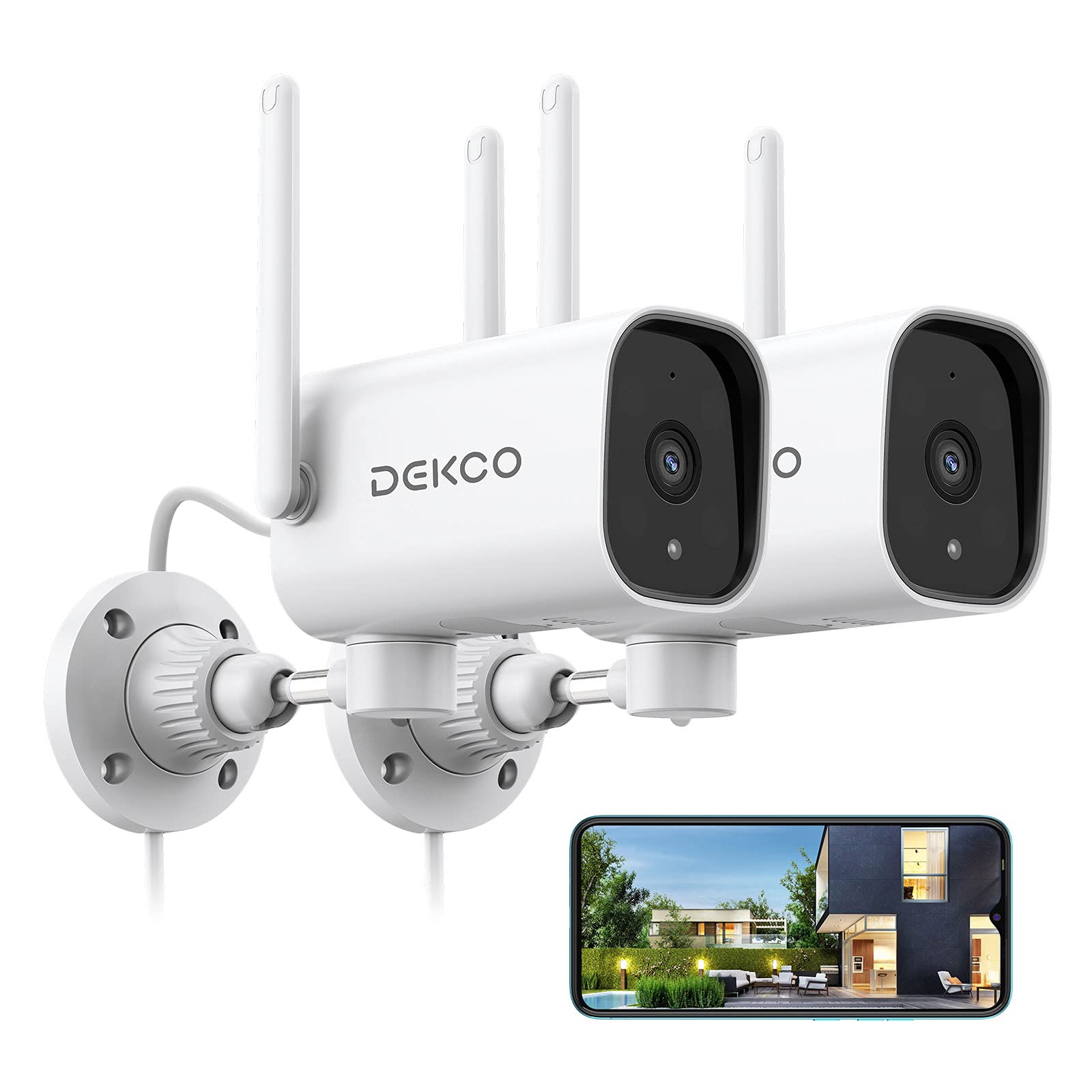 Outdoor Security Camera - DEKCO 1080p Pan Rotating 180° WiFi Cameras for Home Security with Two-Way Audio, Night Vision, ...