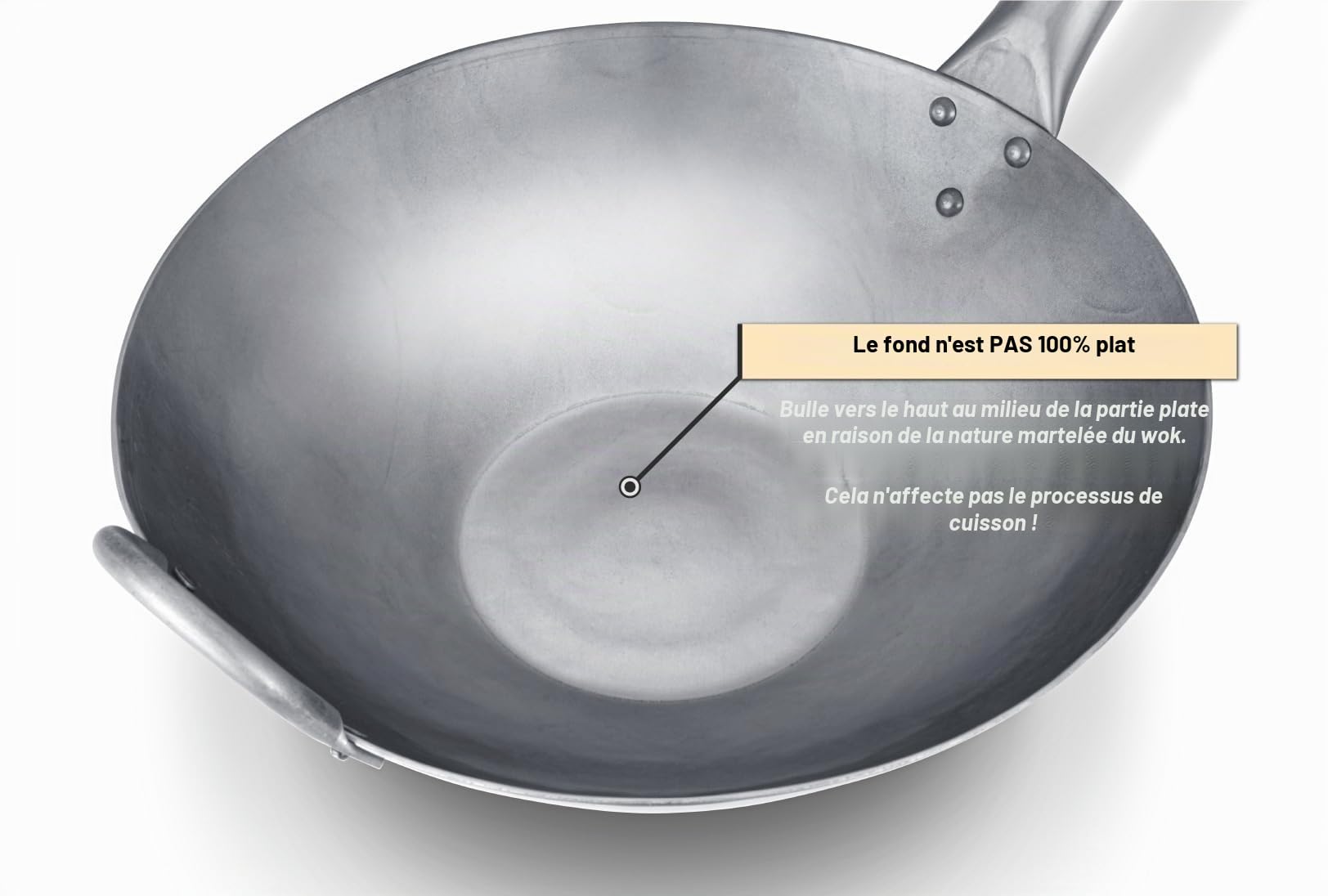 Craft Wok - Pow Wok en acier au carbone martelé à la main avec poignée en bois et en acier (12 pouces