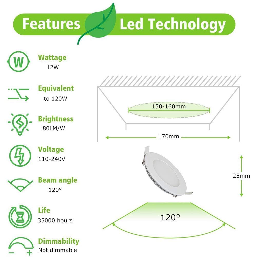 Focos empotrables LED con deflector no regulable Kit de reacondicionamiento empotrado Accesorio de iluminación Lámpara LED de techo 12W 960 Lm 3000K 4000K 6000K Lámpara brillante Clasificación húmeda,