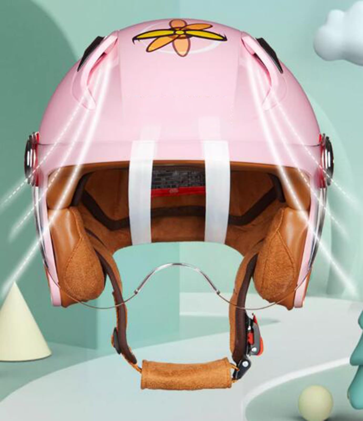 Casco De Motocicleta para Niños, Casco Abierto 3/4 De Moda De Dibujos Animados con Visera, Medio Casco Eléctrico para Niños Y Niñas D,52-56CM