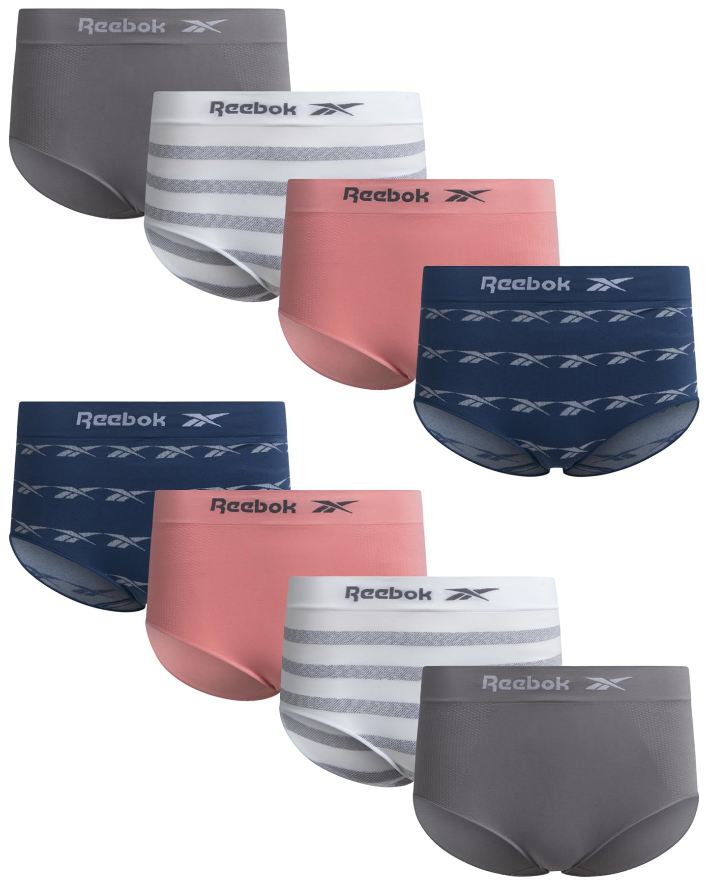 Reebok Womens Briefs - 8 Pack Stretch Comfort High Rise, Tag-Free Seamless | Soft Flexible Feel Moves with Your Day, Clean Barely-There Fit Helps Reduce Visible Lines Under Fitted Clothes