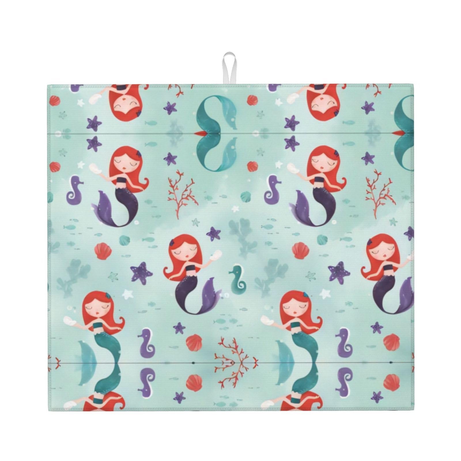 Yyhhaofa Black Beautiful Mermaid Prints Kitchen Drying Mat – Absorbent Dish Throw For Countertops, Non-Slip Quick-Dry Layer With Stylish Prints