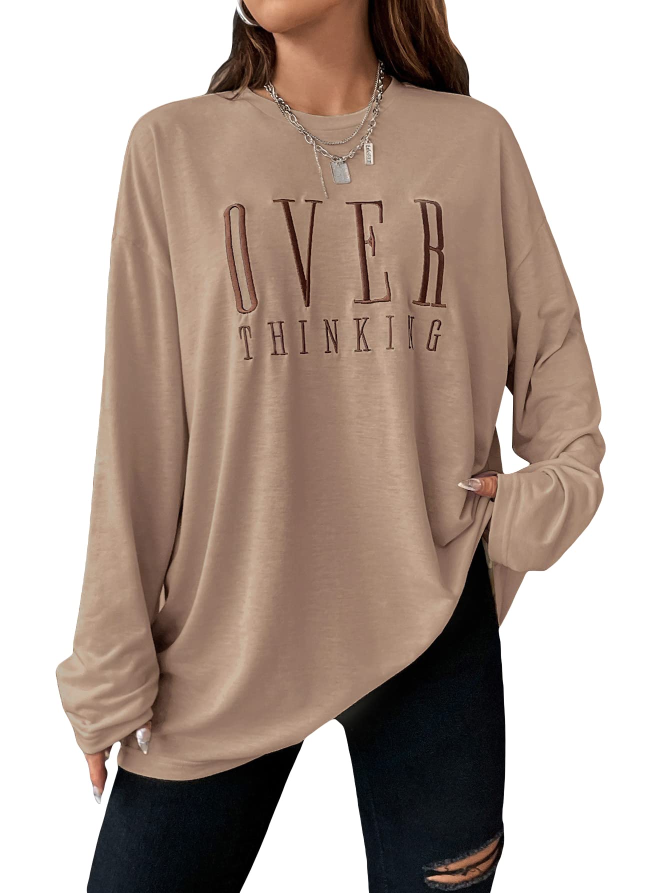 SOLY HUXWomen's Long Sleeve Oversized Graphic Shirts Vintage Tees T Shirts Casual Loose Fit Round Neck Tops