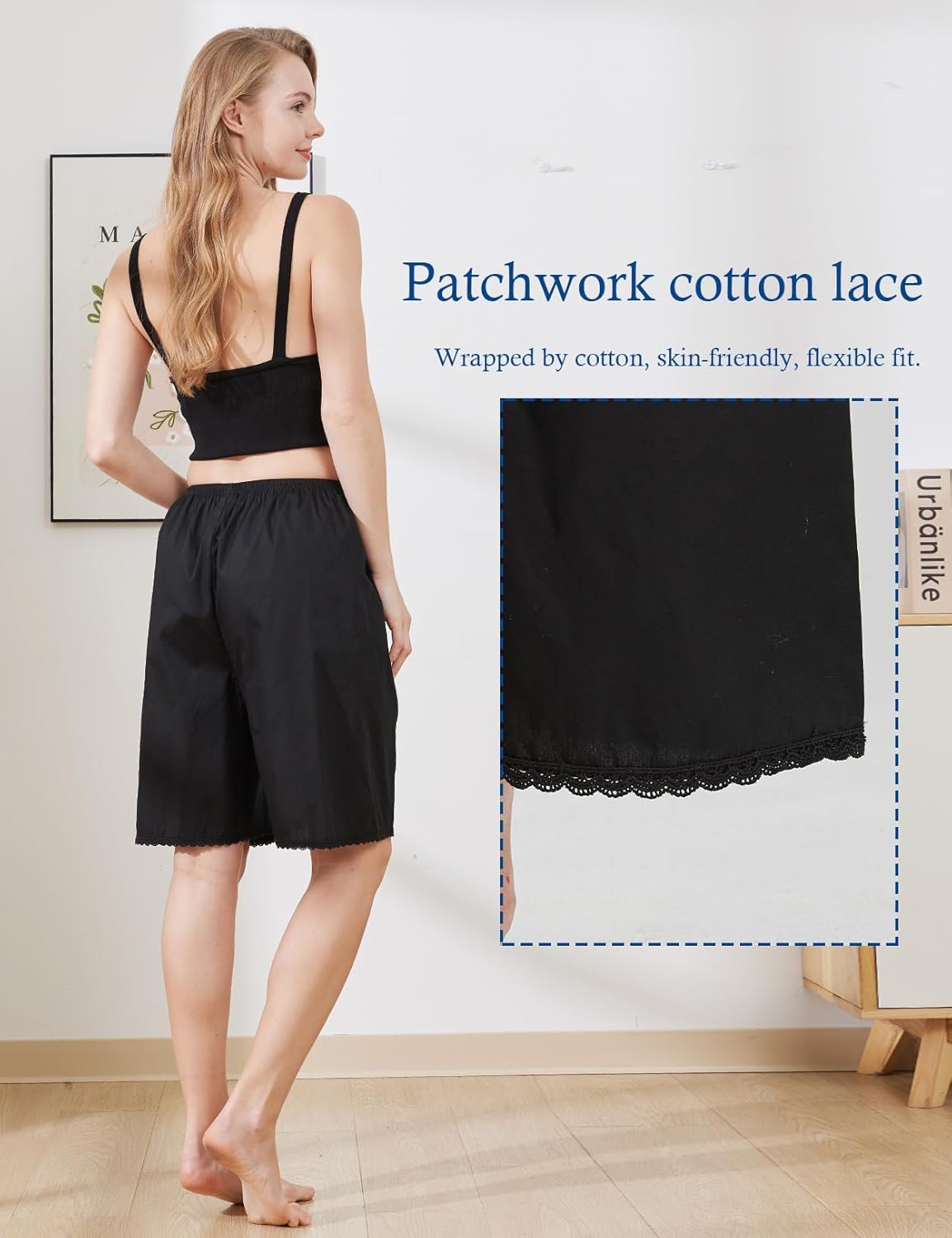 BEAUTELICATE Women 100% Cotton Pettipants Lace Trim Underskirt Loose Loungewear Elastic Waistband - Image 4