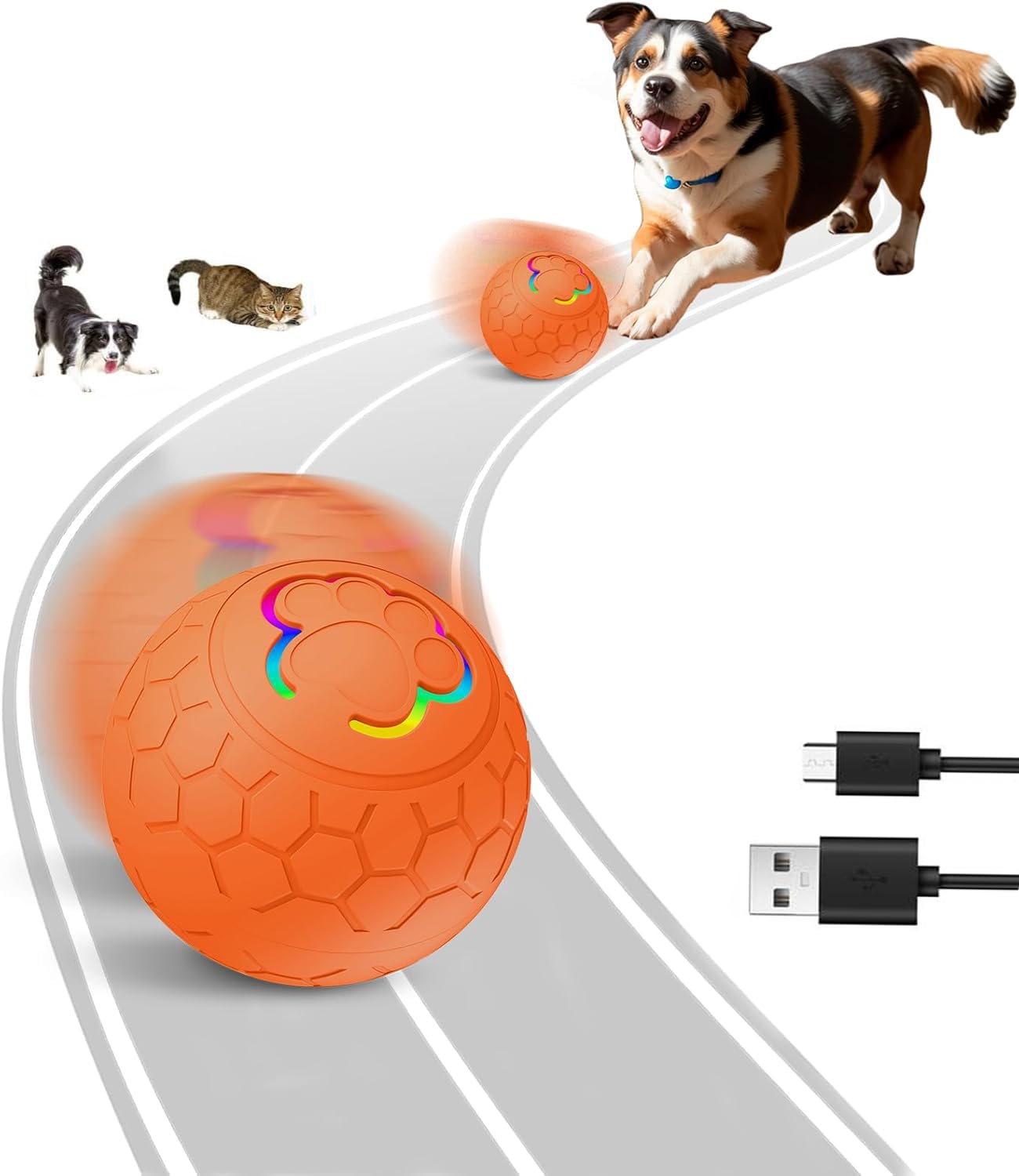 HOIDOKLY Smart Interactive Dog Toys - Auto Moving Bouncing Rotating Ball, Washable Durable Electronic Dog Toy, Rechargeable Smart Automatic Rolling Ball for All Cats & Dogs (Orange)