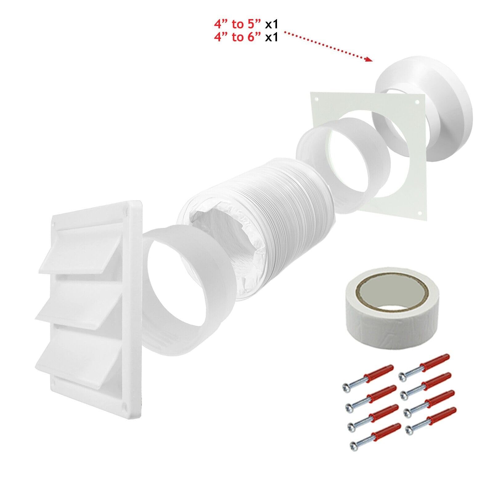 SPARES2GO Kit Prolunga Per Tubo Condizionatore 6m | Tubo PVC 133mm + Connettore 5" + Nastro Alluminio 45m - 2