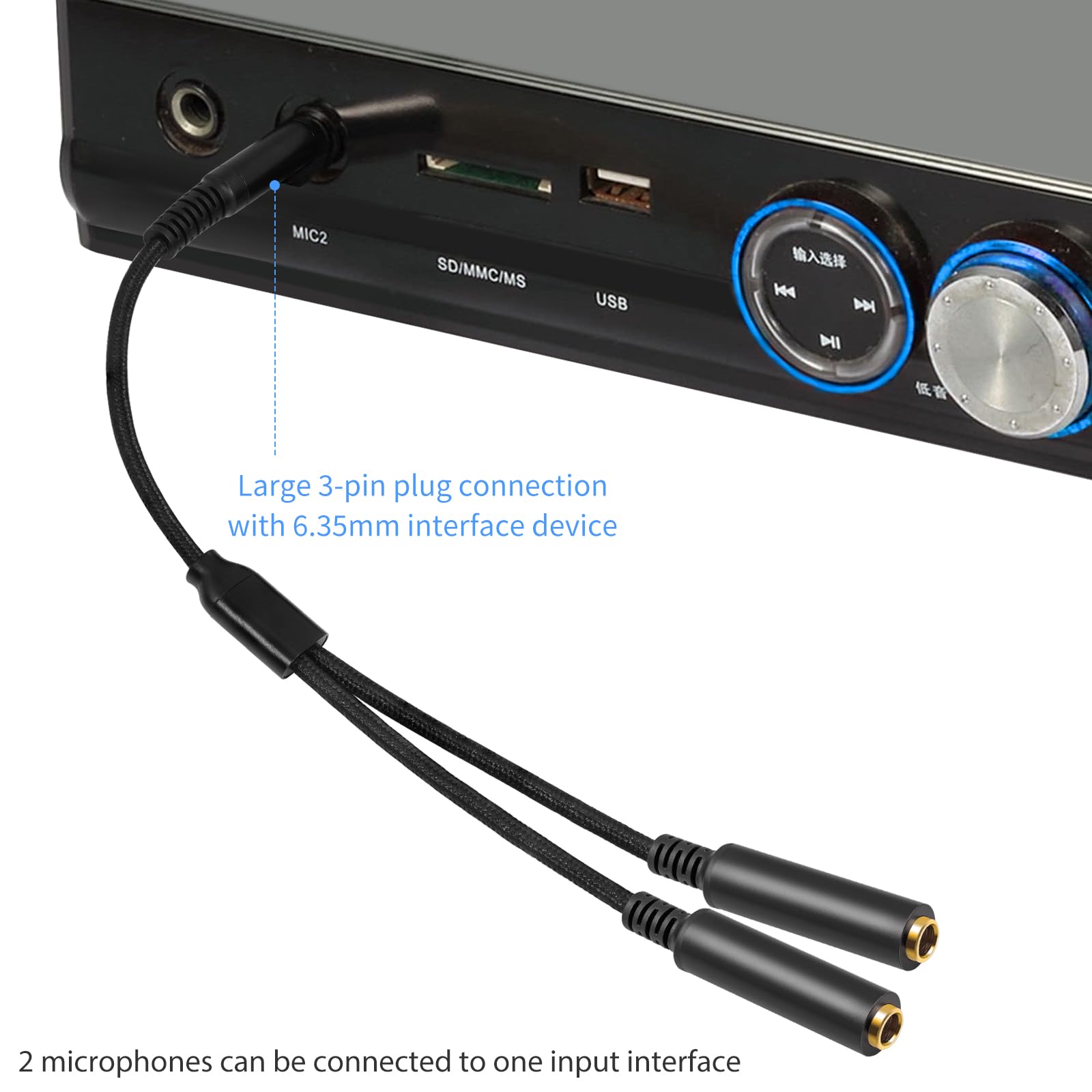 Cavo splitter da maschio stereo da 6,35 mm a doppia femmina da 6,35 mm, cavo da TRS a doppio TS Y, adattatore TS placcato oro per chitarra, tastiera e interfacce audio, confezione da 2