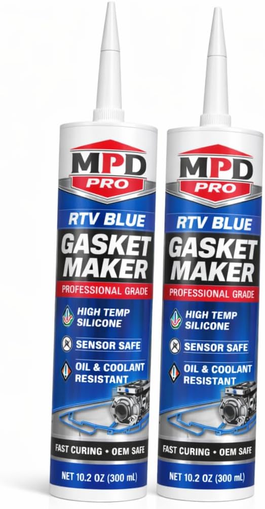 MPD Pro RTV Blue Gasket Maker – High Temp RTV Silicone Sealant, Sensor Safe, Oil & Coolant Resistant for Valve Covers, Oil Pans, Water Pumps & Rigid Flange Assemblies – (2 Pack)