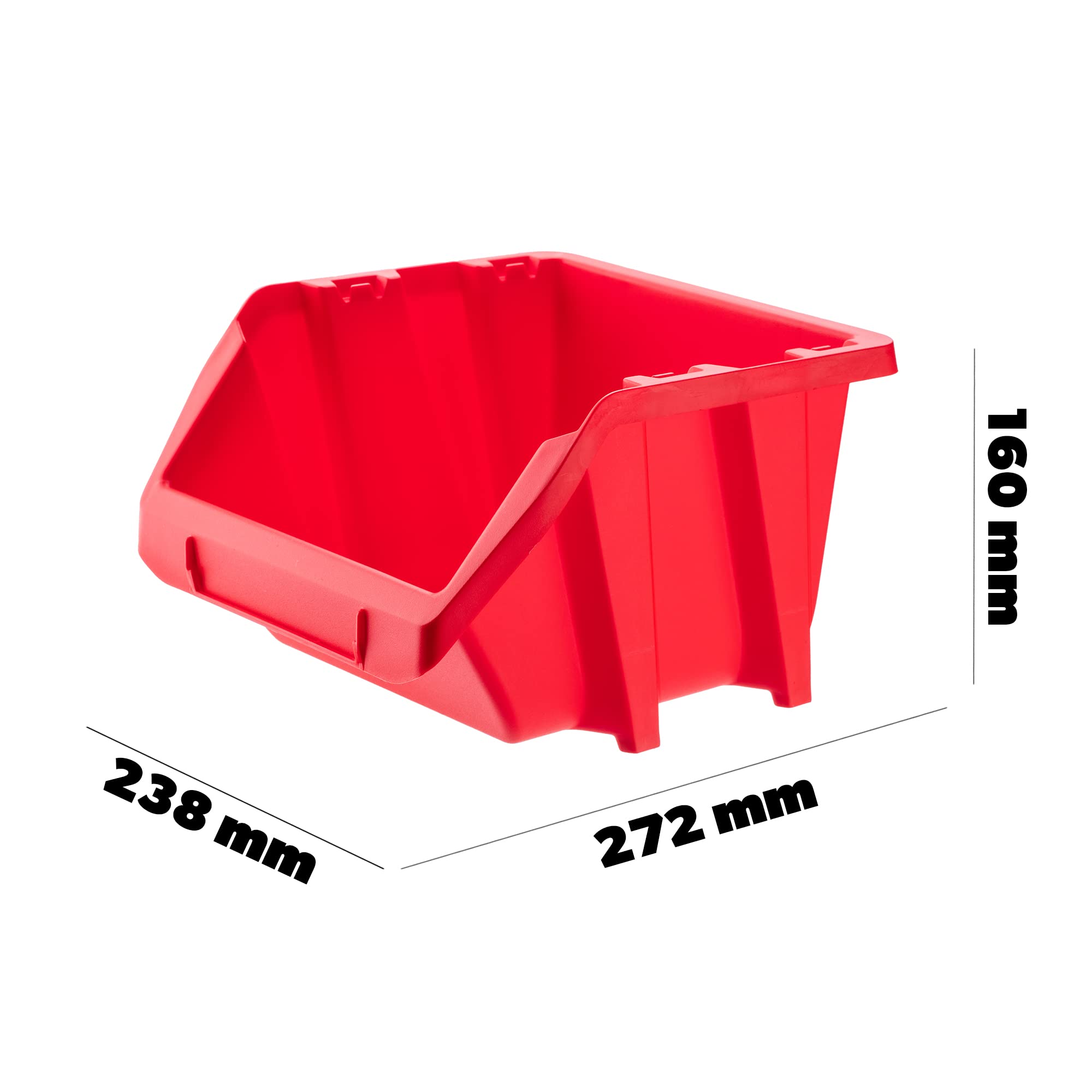 KADAX Caja apilable para taller, pequeña caja clasificadora de plástico PP, en diferentes tamaños y colores, cajas de almacenamiento para pared de herramientas (rojo, 20 unidades, 272 x 238 mm)