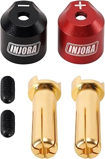 INJORA Heatsink Bullet Plug Connectors Grips with 5mm Bullets (Black, Red, 2Pcs)