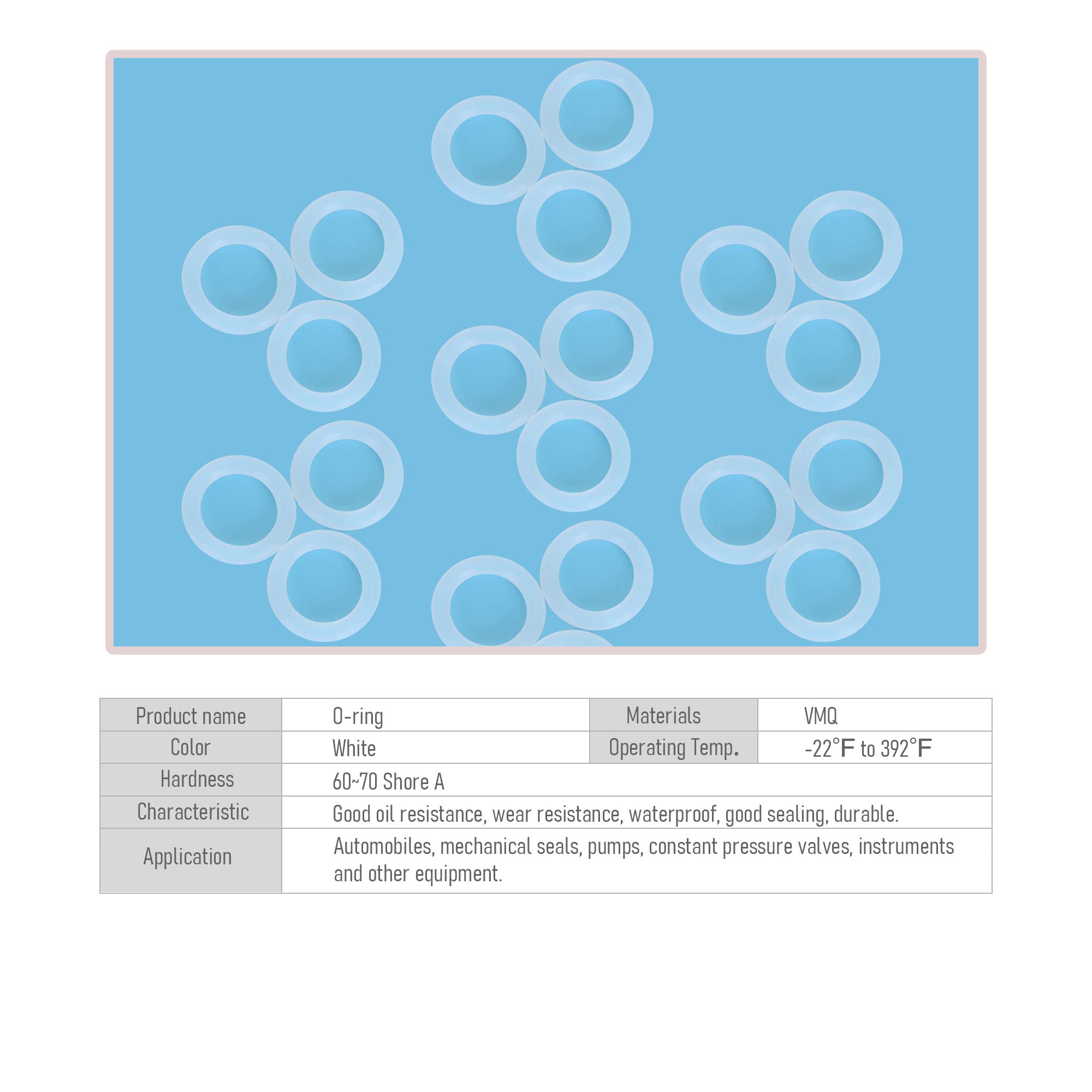 Kit assortito di guarnizioni O-Ring in gomma siliconica, 225 pezzi, 15 misure, metriche VMQ, per un'ampia varietà di applicazioni di tenuta, bianco