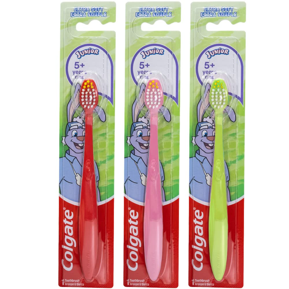 Colgate Bunny Toothbrush, Junior 5+, Extra Soft (Colors Vary) - Pack of 3