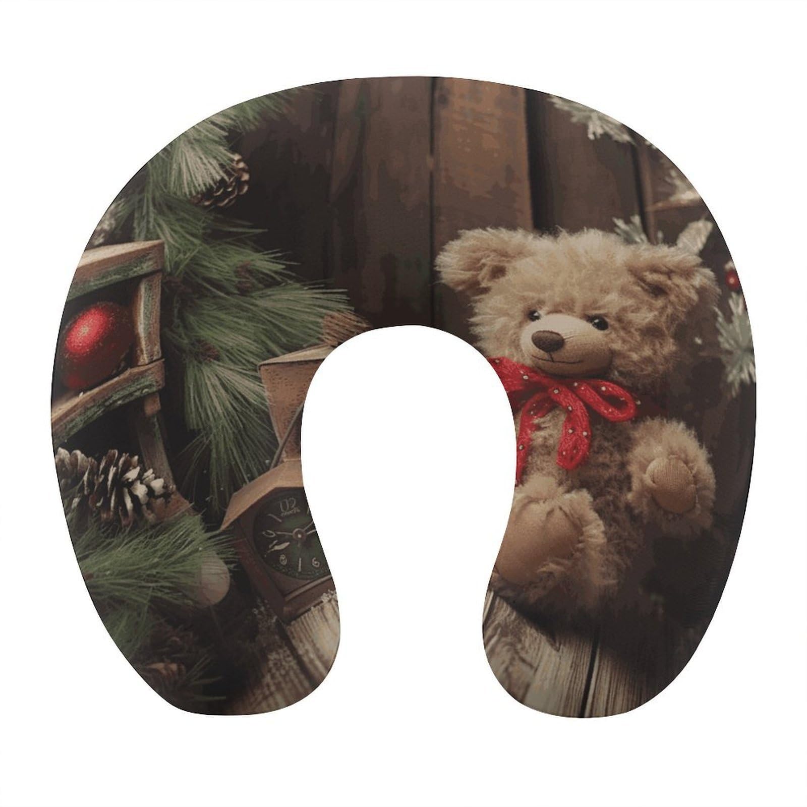 FekiLoot Xmas Tree Branch Bear Doll Travel Pillow,U Shaped Office Napping Pillow Support Neck and Head Comfortable Travel Neck Pillow U Shape Sleeping Essentials for Long Haul Flights
