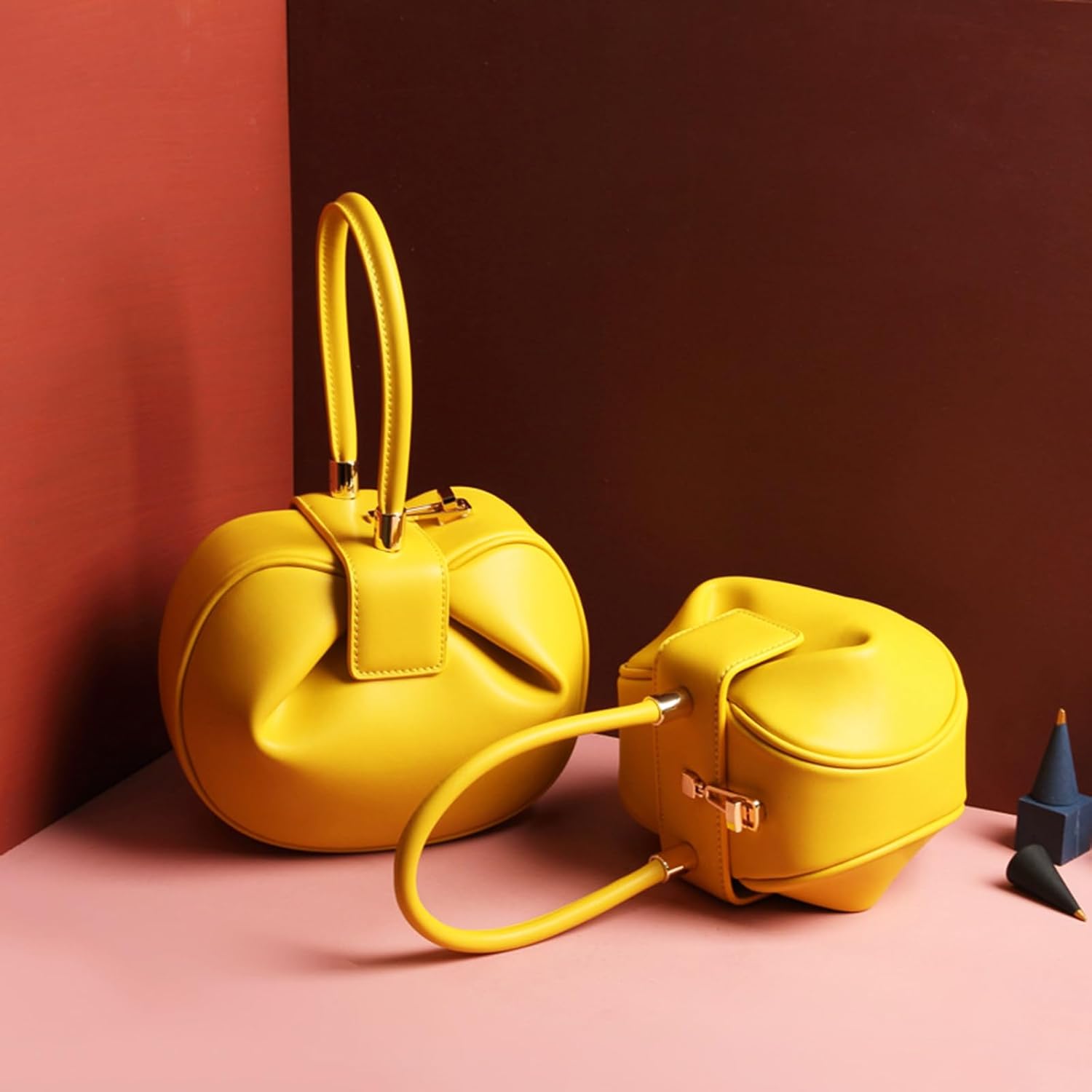 Genuine Leather Handbag, Dumplings Wonton Shoulder Bag, Retro Hobo Wristlet Bag, Women’s Evening Bag with Buckle Lock