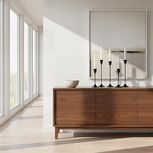 Miniatura 7 de Portavelas de 6 piezas – 3 alturas resistentes soportes cónicos de metal – Desmontable estilo vintage moderno – Eleva el ambiente de la mesa