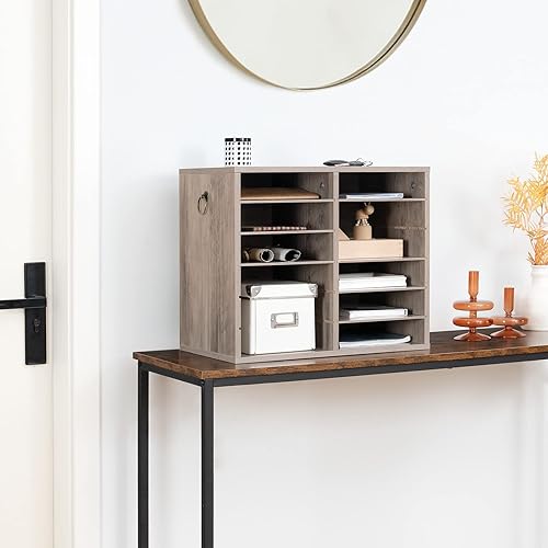 Miniatura 8 de HOOBRO Organizador de literatura, buzón de oficina de 12 compartimentos con estantes ajustables, clasificador de literatura de encimera de madera