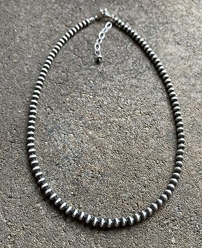 4mm Sterling Silver Oxidized Pearl Bead Necklace Southwestern everyday wear Navajo Style4
