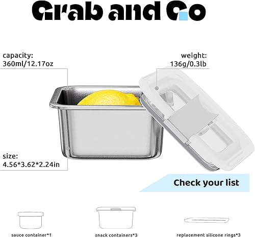 Miniatura 3 de Cajas de almacenamiento de aperitivos de acero inoxidable para niños, 3 paquetes de 12 oz a prueba de fugas aptas para microondas, pequeño