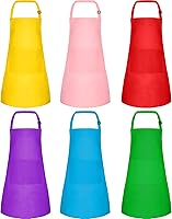 6 Pack Kids Aprons with Pockets - Adjustable Multi-Color Art Smocks for Painting, Cooking, Baking & Crafts Ages 3-13