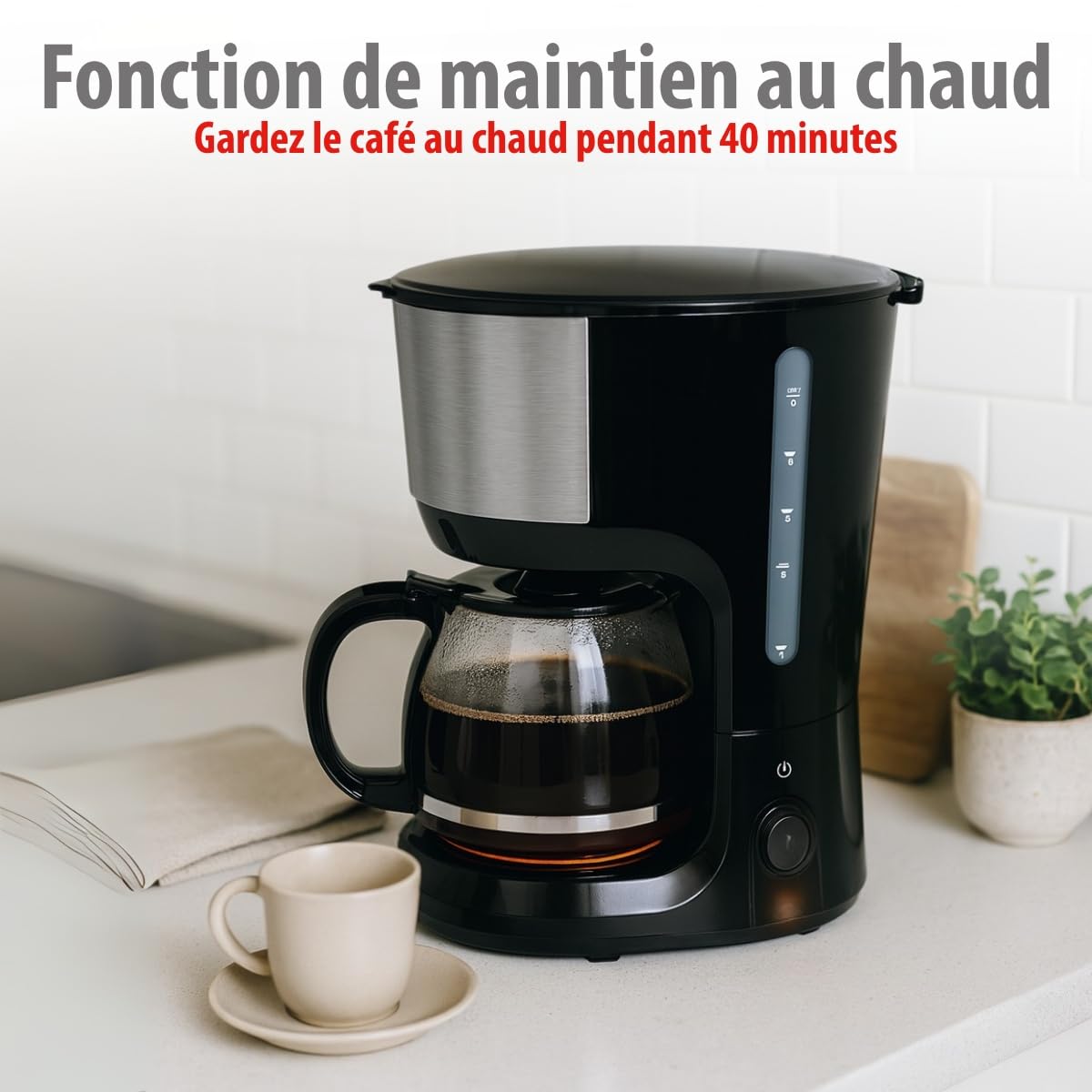 alpina Cafetière à Filtre 750 W - Machine à Café avec Filtre Permanent - Verseuse en Verre 1,25 L - Jusqu'à 10 Tasses - Anti-Goutte et Maintien au Chaud - Noir