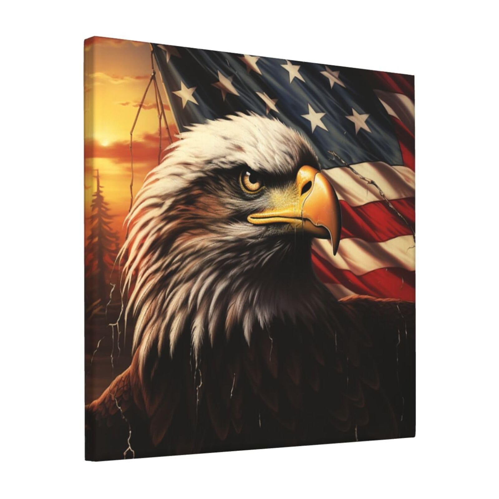 KLOPH Flag and Eagle Canvas Wall Art for Living Room 12"x12" Modern Artwork Painting for Bathroom Hanging Canvas Prints Aesthetic Wallart for Bedroom Kitchen Office Wall Decor