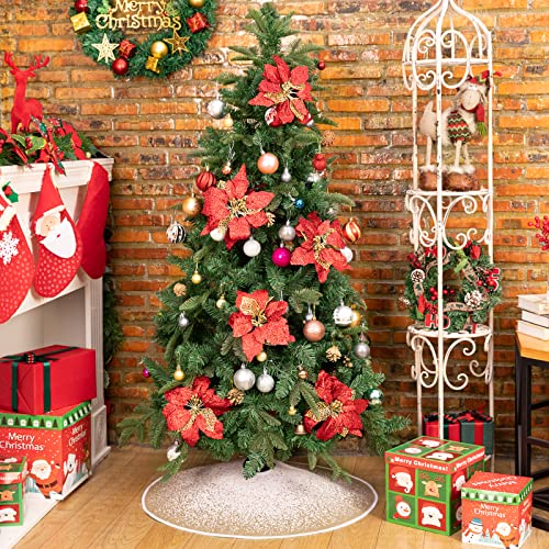 Macting Christmas Tree Skirt, 30 Inches Burlap Tree Skirt With Glitter Snowcapped Printed, Snowflake Particles Tree Mat For Xmas Holiday Party Decorations Indoor Outdoor #TOP1