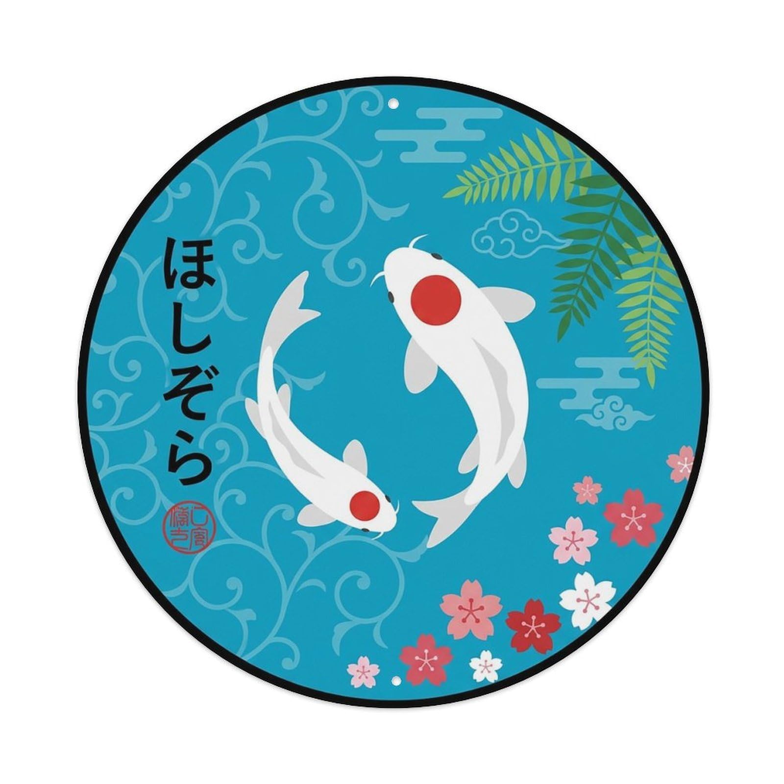 Yrnq 8X8inch Vintage Style Japanese Koi Fish Azure Blossom Metal Tin Sign
