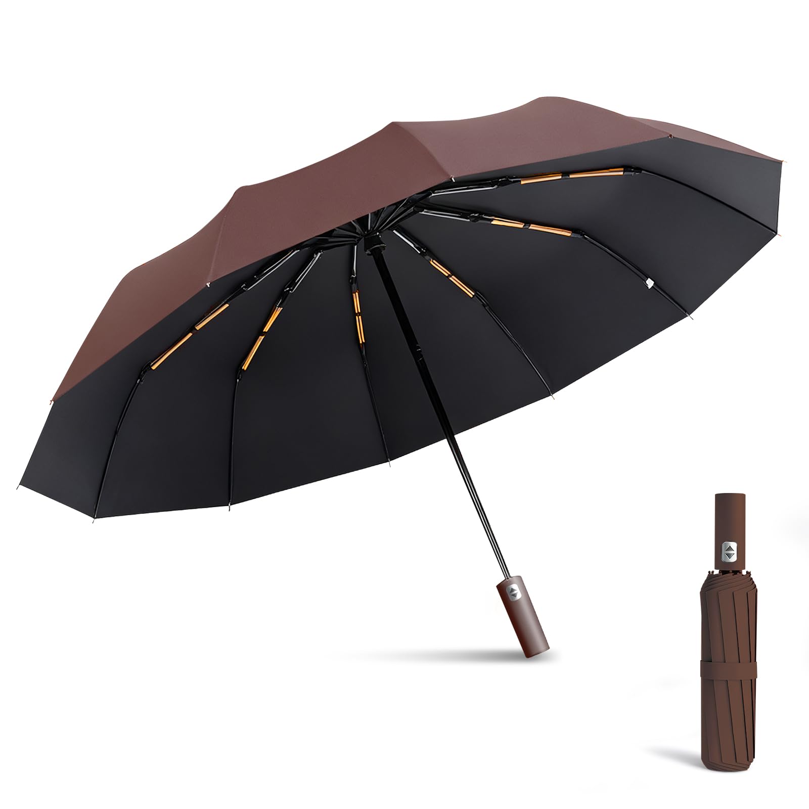 Exquisgoods 24K Sturdy Frame Windproof Umbrella Compact Automatic Travel Umbrella for Women & Men (Coffee)